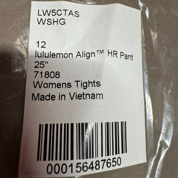 BNWT Lululemon Align High-Rise Pant 25" Warm Ash Grey, Size 12 - Picture 5 of 6